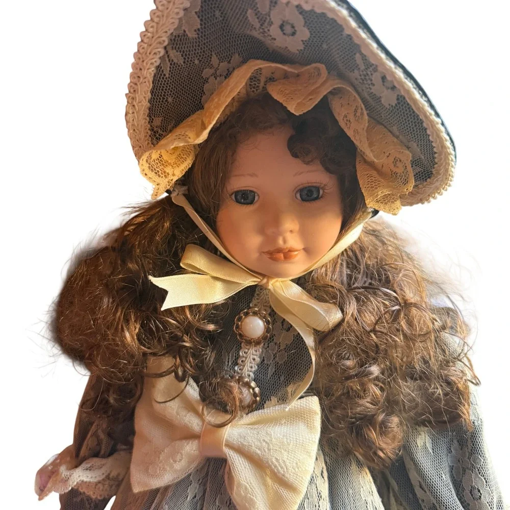 Unbranded Girls 20in Porcelain Doll Navy Blue Lace Victorian Cottagecore Vintage